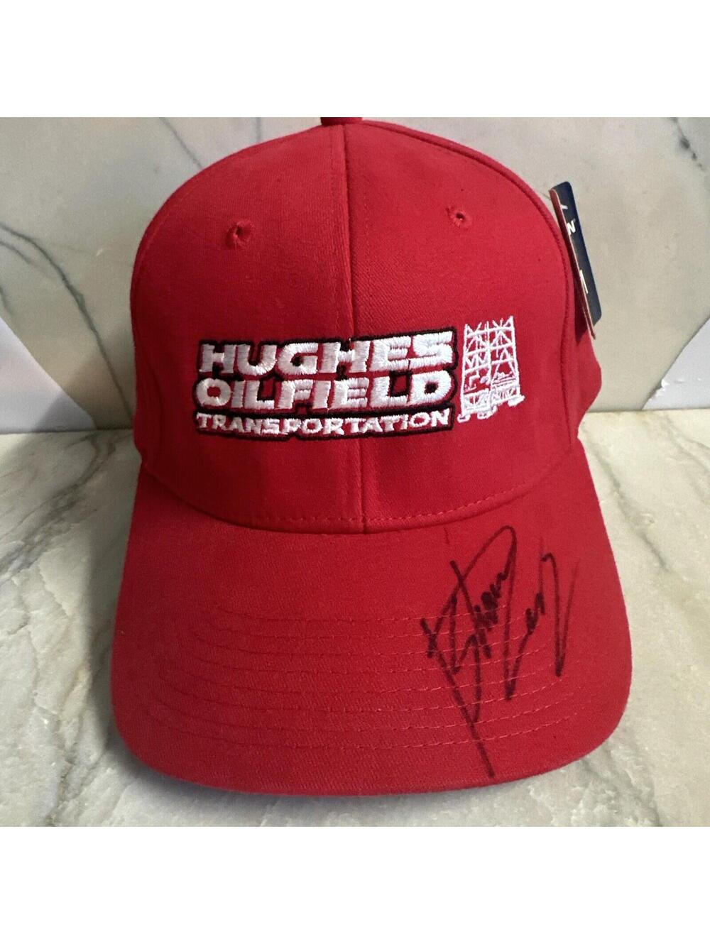 Hughes Oil Fiels Transportation Signed By???? Red Baseball Nissin Hat Fitted S/M